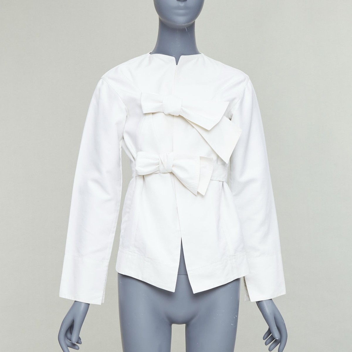 CELINE Phoebe Philo cream cotton silk tie front straight jacket