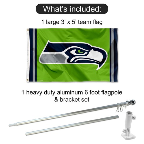 Seattle Seahawks Action Green Flag Pole and Bracket Kit - Picture 2 of 8