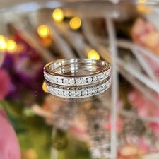 1Ct Moissanite Round Cut Half Eternity Wedding Band Ring 14K White Gold Plated