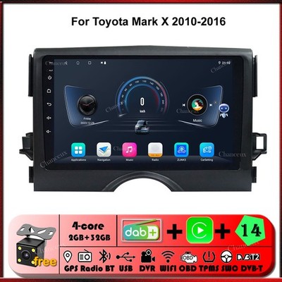9'' Android 14 Car Stereo Carplay GPS SAT Sat Nav DAB DVR For Toyota Mark X  2010-2016