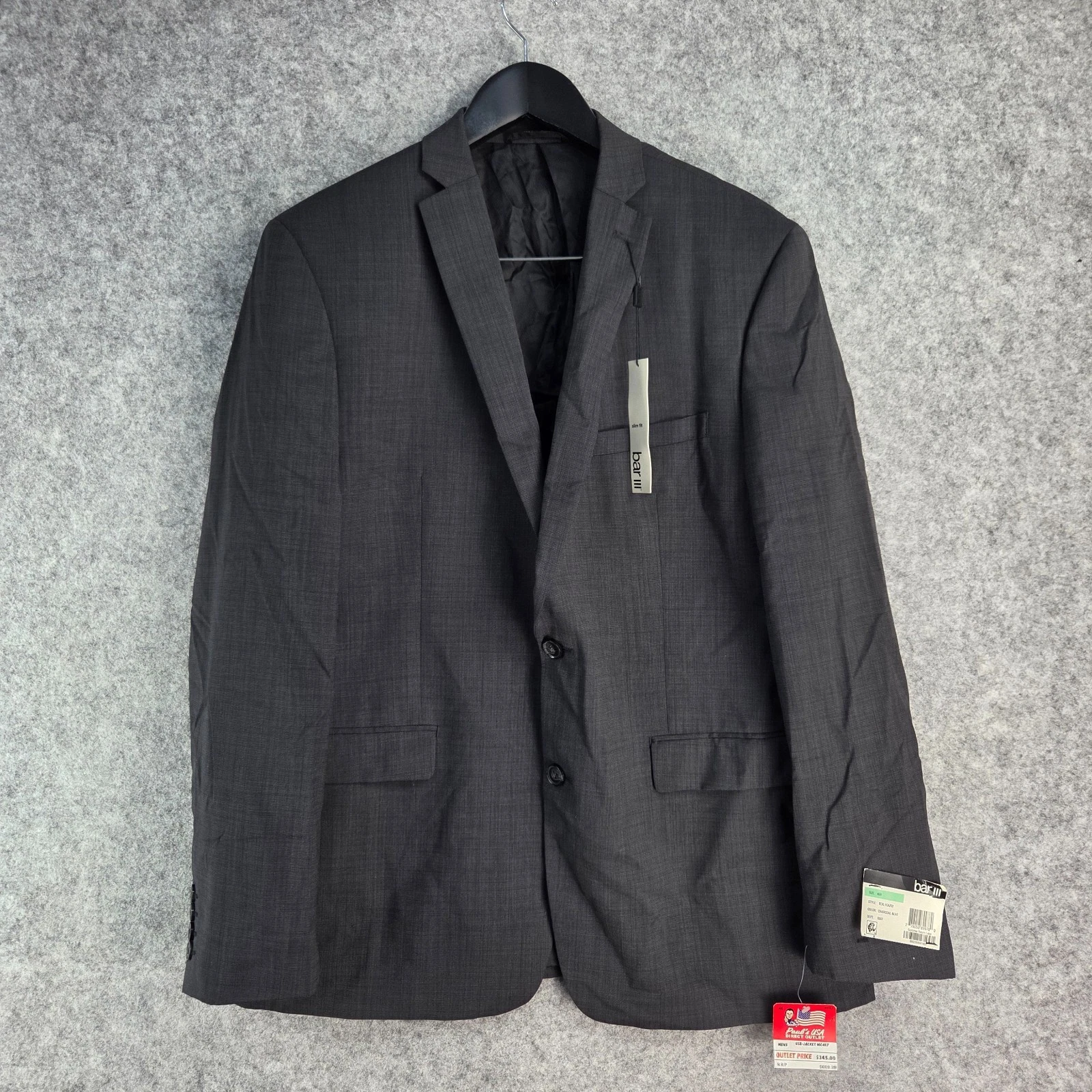 Bar III Shirt Mens 46R Large Grey Charcoal Slim Fit Wool Blazer NEW 13169