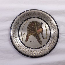 Vintage Egyptian Etched Metal Wall Plate Souvenir Map On Back