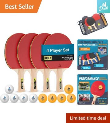 Complete Ping Pong Set - 4  Paddles, 10 Balls, Storage Case for Families