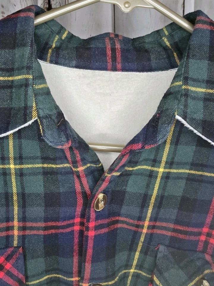 Camisa de franela a cuadros de manga larga para mujer sin marca roja amarilla verde Cabincore Foto 4 de 4