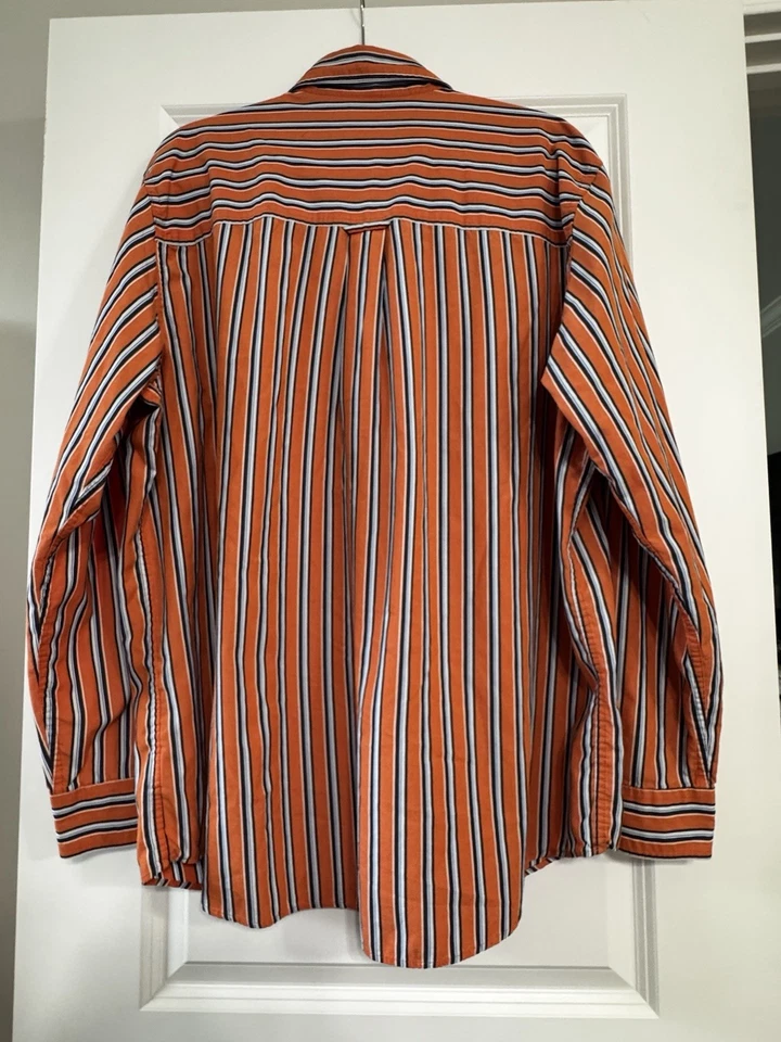 Chaps Button Down Shirt Mens XLarge Long Sleeve Easy Care Orange/Blue Striped - Image 2 of 4