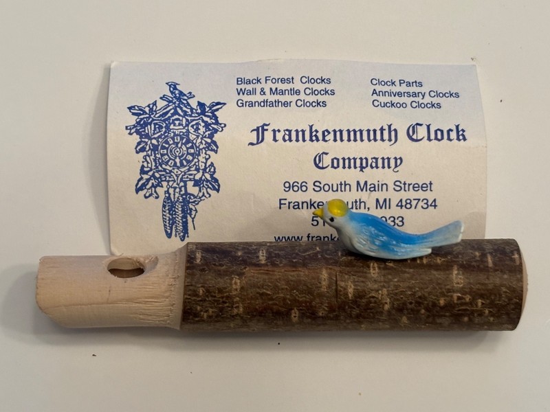 Frankenmuth Clock Company Carved Wood Bird Whistle Michigan Unused Souvenir