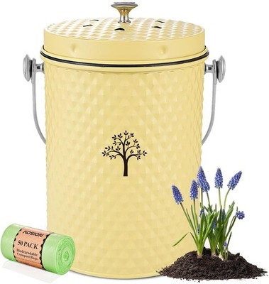 Countertop Compost Bin Kitchen,Odor Resistant Indoor Compost Bin with Lid Yellow