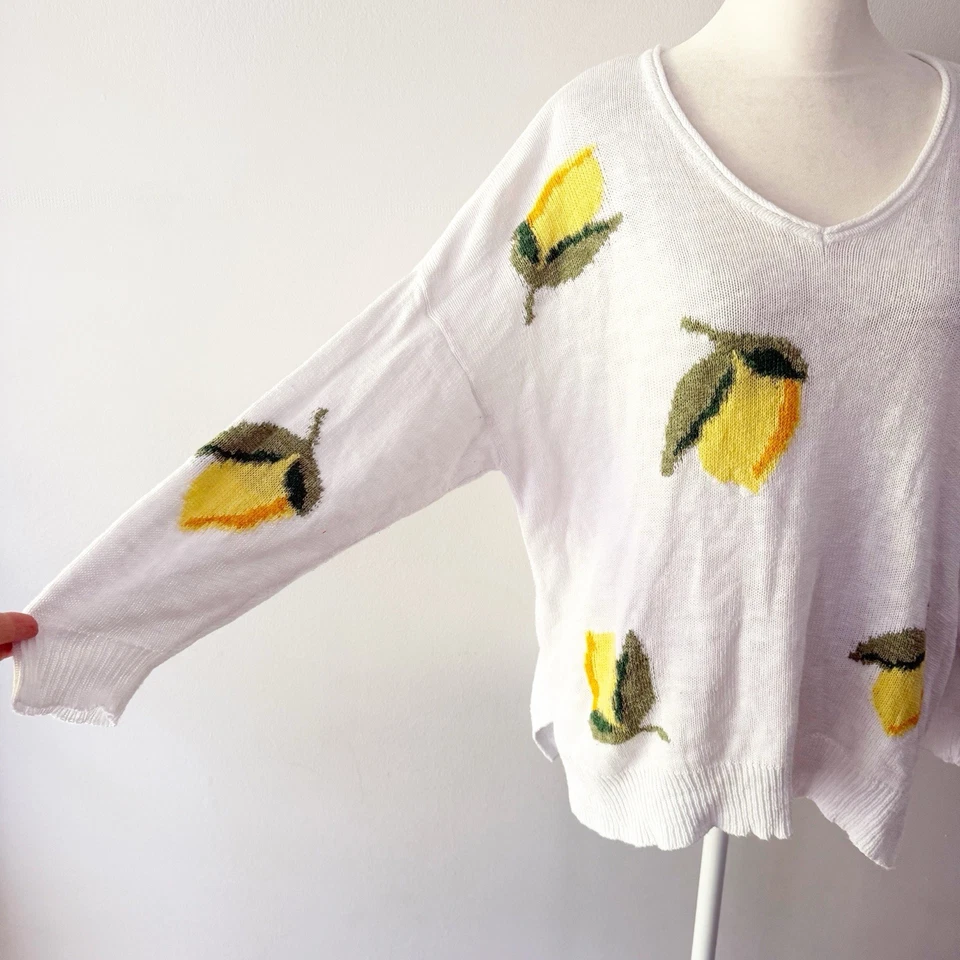Cato Womens Lemon Novelty Lightweight Sweater Large Coastal Art Comfy Whimsical - Image 3 of 4