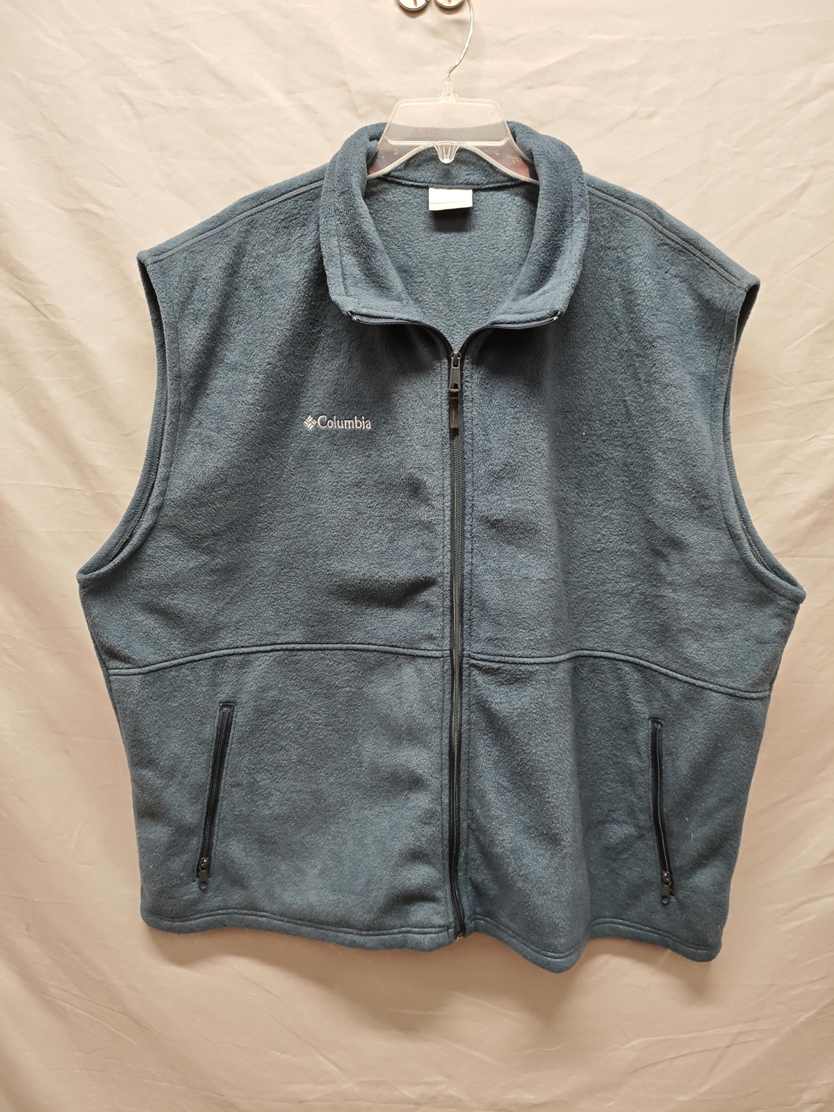 Columbia Vest Mens 3XL Blue Full Zip Fleece Pockets Outdoor Hiking Sleeveless