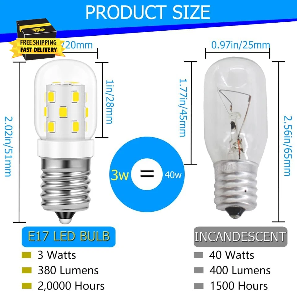 AC 125V 3W E17 Base T7 Microwave Dimmable LED Light Bulb, 5000K Daylight White o - Image 2 of 4