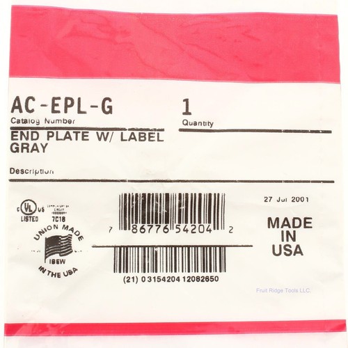 Pass & Seymour AC-EPL-G Gray End Plate w/ Label for Activate Connectivity System - Picture 5 of 5