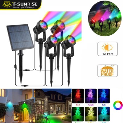 T-SUN Solarlampen für Außen Garten 4 Stück RGB LED Solarleuchten Gartenstrahler
