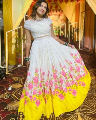 open lace back dress Premium Yellow Fully Embroidered Work Lehenga Choli Set With Dupatta F –  Dealbazaarsonline.com main image 0