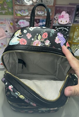 Loungefly Disney Alice In Wonderland Mini Backpack Floral AOP Cheshire white rab Alice in Wonderland Loungefly Bag – UnleashTheNerd main image 3