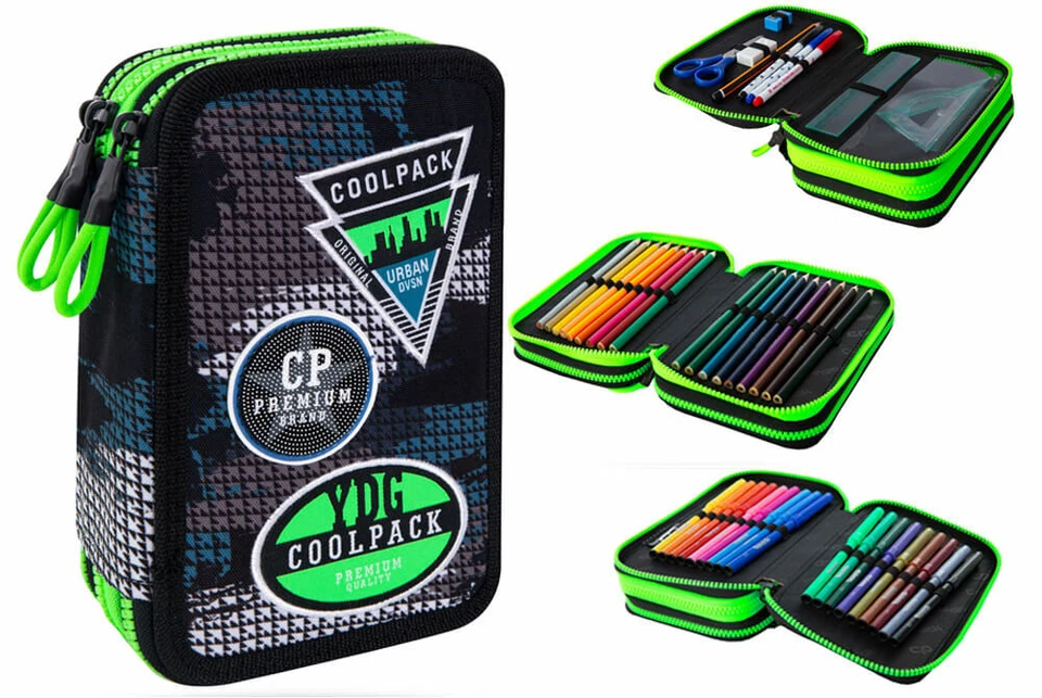 COOLPACK 3-FACH 44-teilig Mäppchen Federmappe Federtasche, Grey Badges B67150