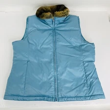 Lands' End Women’s Size Large Down Feather Winter Aqua Blue Vest Jacket EUC