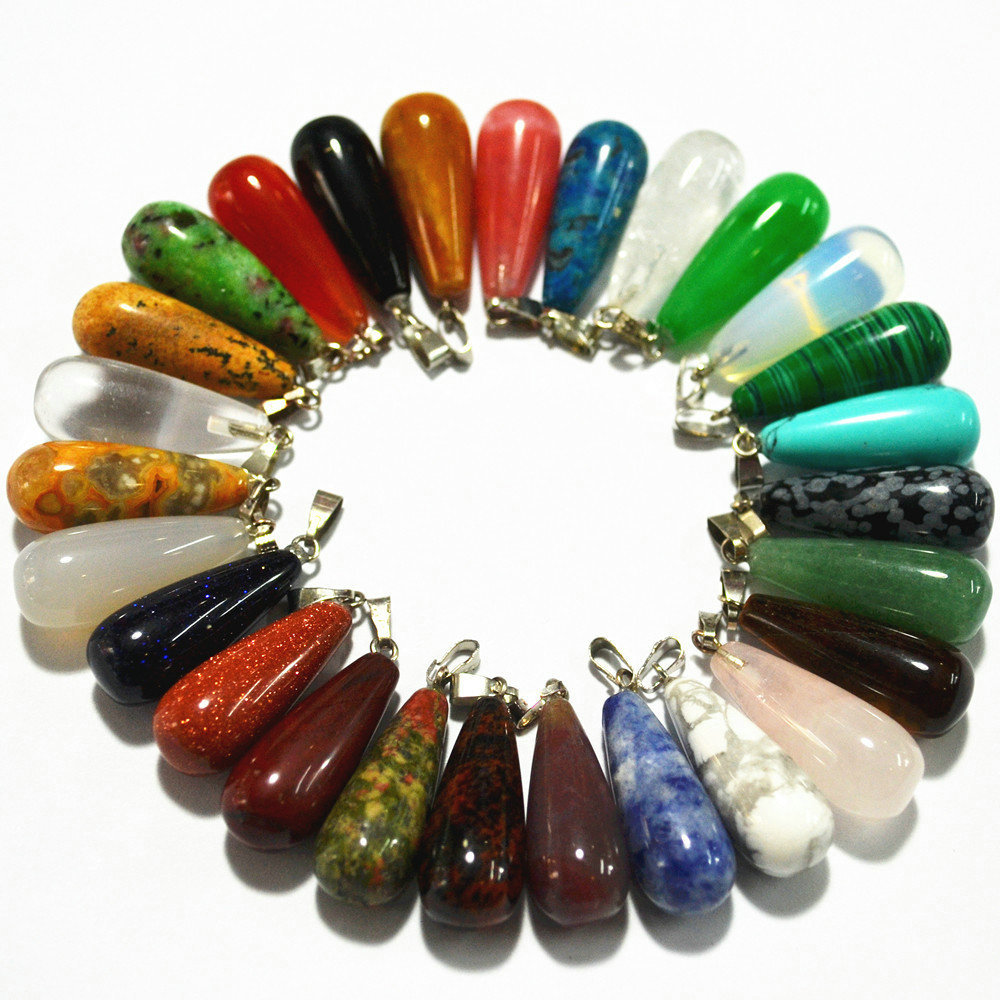 30pcs assorted natural stone water drop charm pendants for jewelry making wholesale