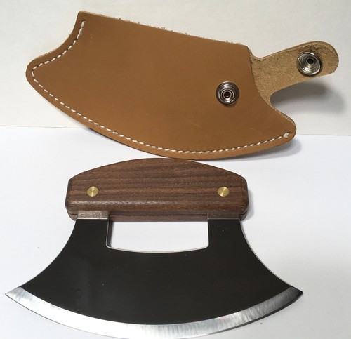 Handmade Leather Sheath Ulu Factory Walnut Wood Handle Knife - Picture 3 of 5