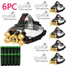 Lot 1-6 Pack Rechargeable 5 LED Headlamp Super Bright Headlight Head Torch Lamp