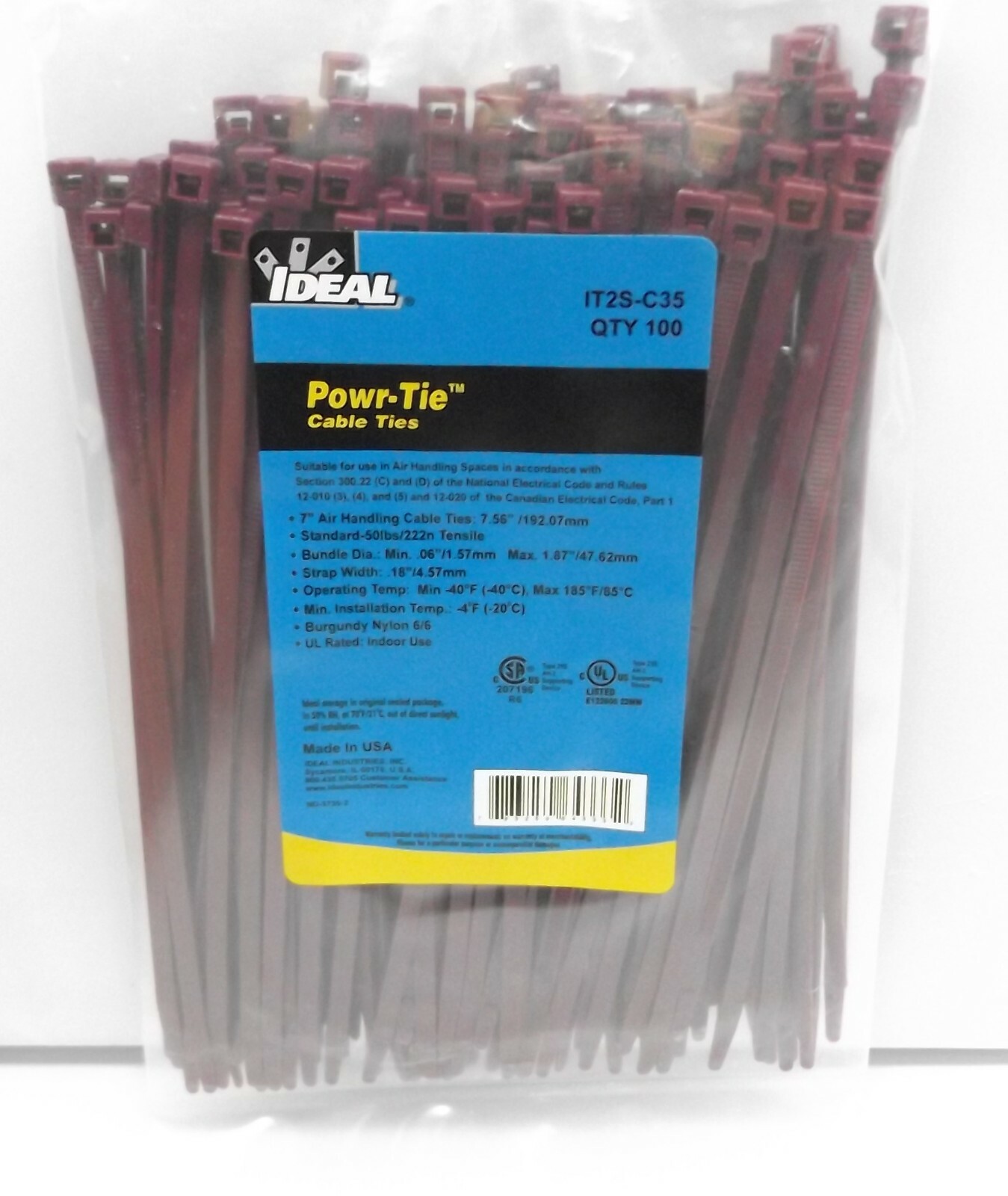 500 Ideal IT2S C35 7 1 2 Standard Plenum Cable Tie 50 Lbs Burgundy 500-ideal-it2s-c35-7-1-2-standard-plenum-cable-tie-50-lbs-burgundy