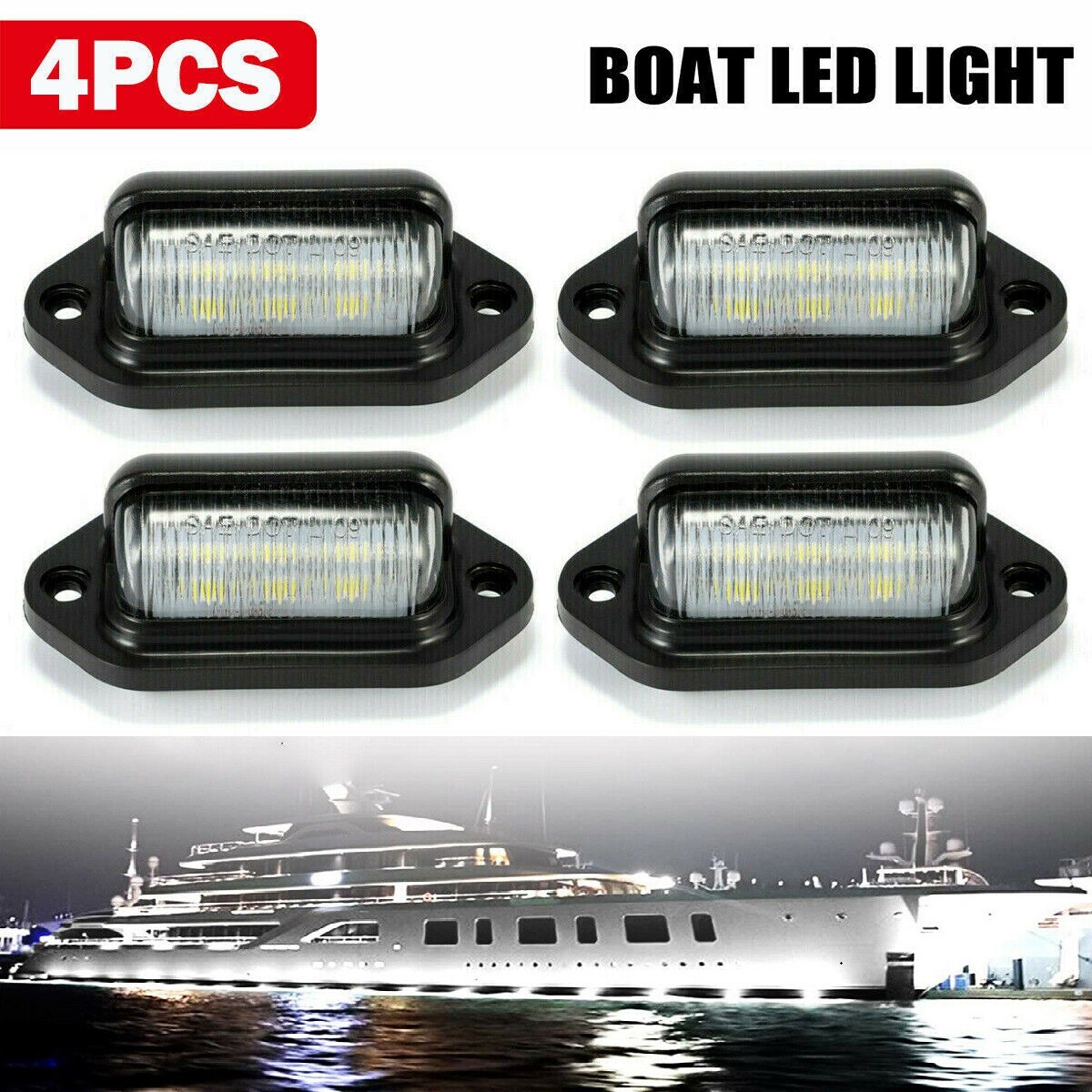4x White Marine Boat LED Deck Courtesy Lights Waterproof Stern