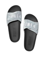VICTORIA'S SECRET PINK CROSSOVER VELVET SLIDES SLIP ON SANDALS FLIP FLOPS GREY M
