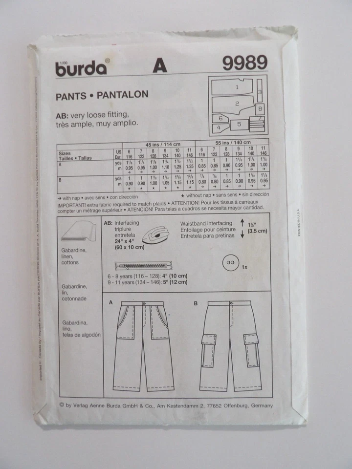 Burda 9989 Boy's Loose Fitting Shorts Size 6-11 Uncut Sewing Pattern - Image 3 of 3
