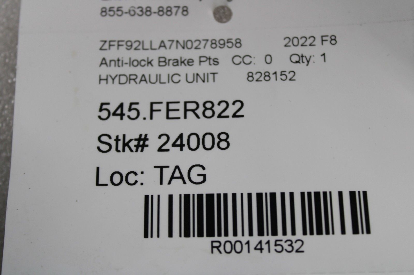 Ferrari F8 Tributo, Anti-Lock Brake Control Unit, ABS, Used, P/N 828152