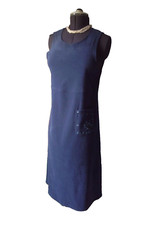 Talbots Size 4 Stretch Sleeveless Blue Pocket Embroidered Women Dress