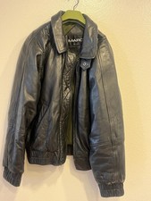 Marc Women's Black Leather Jacket Top Zip-up Classic Long Sleeve Puffer M New