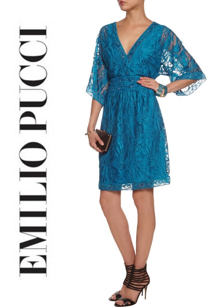 Emilio Pucci★素敵!Kimono Sleeve Embellished Guipure Dress Emilio Pucci Kimono Sleeve Embellished Guipure Dress Teal