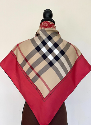 Display #1 New Burberry Scarf House Logo Beige Check Red  display picture 1