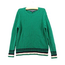 Tommy Hilfiger Men's Cable Knit Sweater XL Long Sleeve Green Crew Neck Cotton