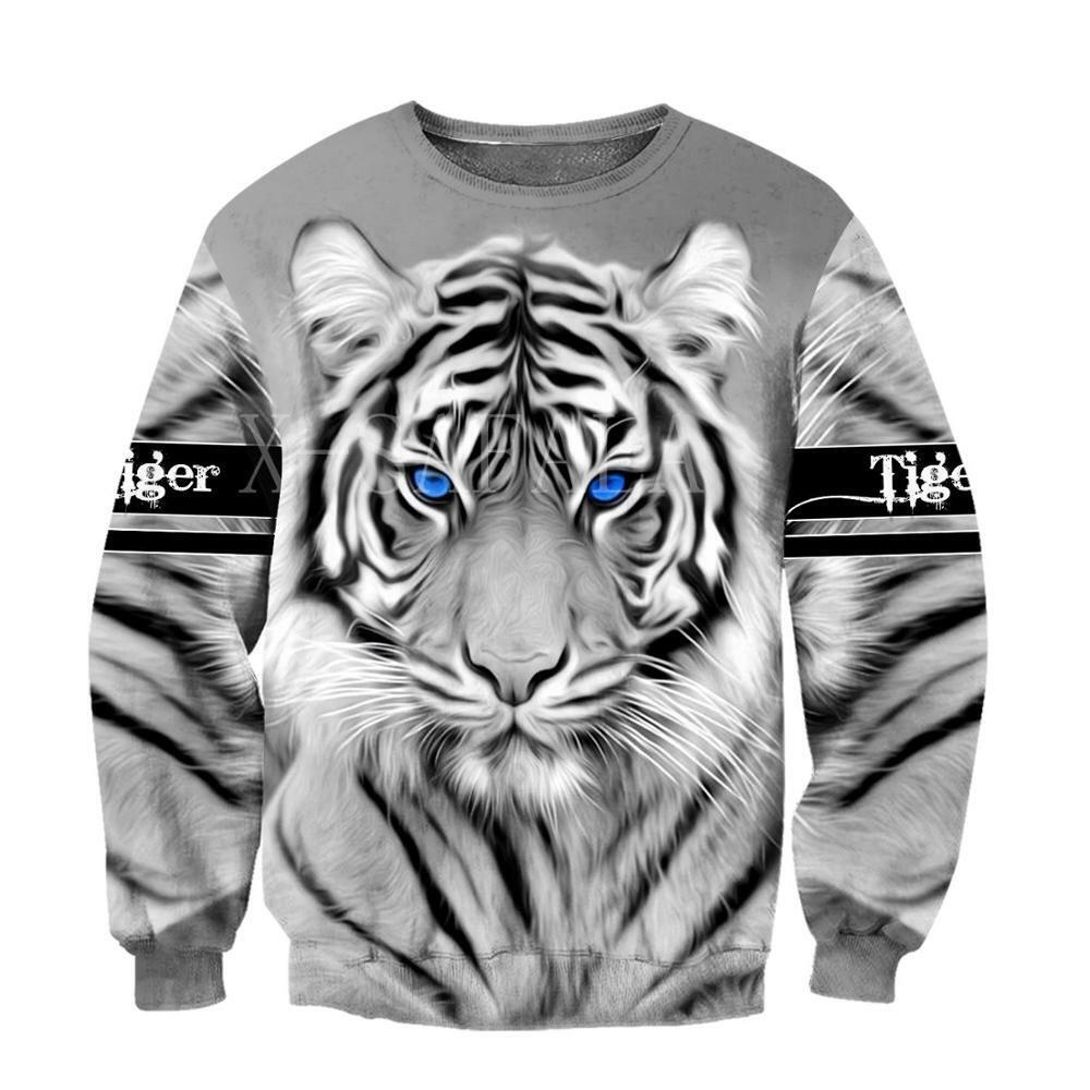 Chaqueta Con Capucha Estampado De Tigre Blanco 3D Para Hombre