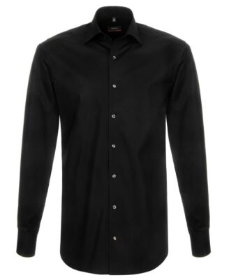 Langarmhemd eterna Slim Fit Uni Popeline in schwarz Gr. 38-40-44 ABVERKAUF