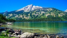 Landscape nature mountains forest lake water calm stones Custom Gaming Mat Desk
