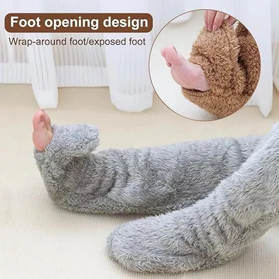 Legs Socks Over Knee High Fuzzy Plush Slipper Stockings Furry Long Leg Warmers - Image 4 of 4