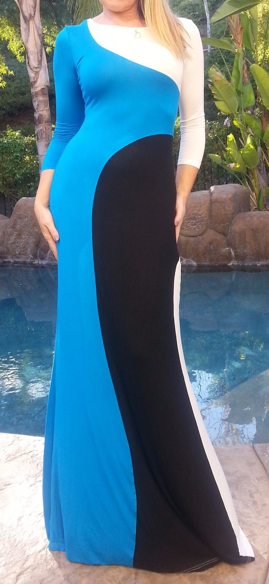blue color block maxi dress Bandeau Cut Out Drape Detail Colour Block Maxi Dress In Blue Slinky | EGO US