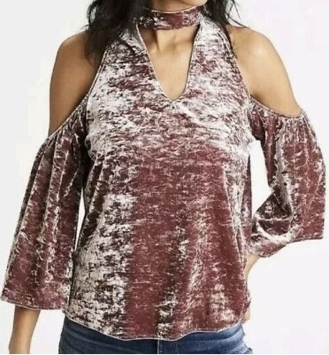 AMERICAN EAGLE Velvety Cold Shoulder High Neck Top Size Medium Rose Pink Boho