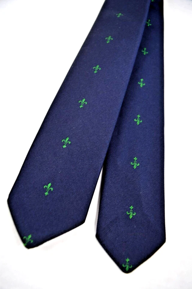Neck Tie VTG Ugolini 60s French Green Fleur de lis Blue Jacquard 50.5" x 2" New - Image 2 of 4