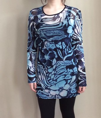 NAUTICA Stretch Veil Tunic Top Blue Floral Medium