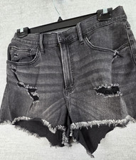 Abercrombie Fitch Curve Love Black Denim Jean Shorts Hi Rise 30/10 Distressed