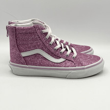 Vans SK8-HI Pink Glitter Back Zip Up Lace Up Sneakers - Kids US 3 / EU 34