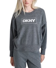 DKNY Sport Women's Rhinestone Crewneck Fleece Sweatshirt Gray Size Large 59.50