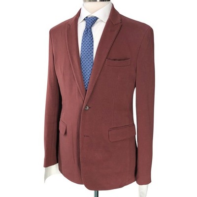 RED Saks Fifth Avenue Sport Coat Mens M Burgundy Slim Single Vent Cotton Stretch
