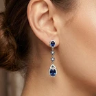 Radiant Royal Blue Sapphire Oval 7.75Ct 925 Sterling Silver White Gold Earrings