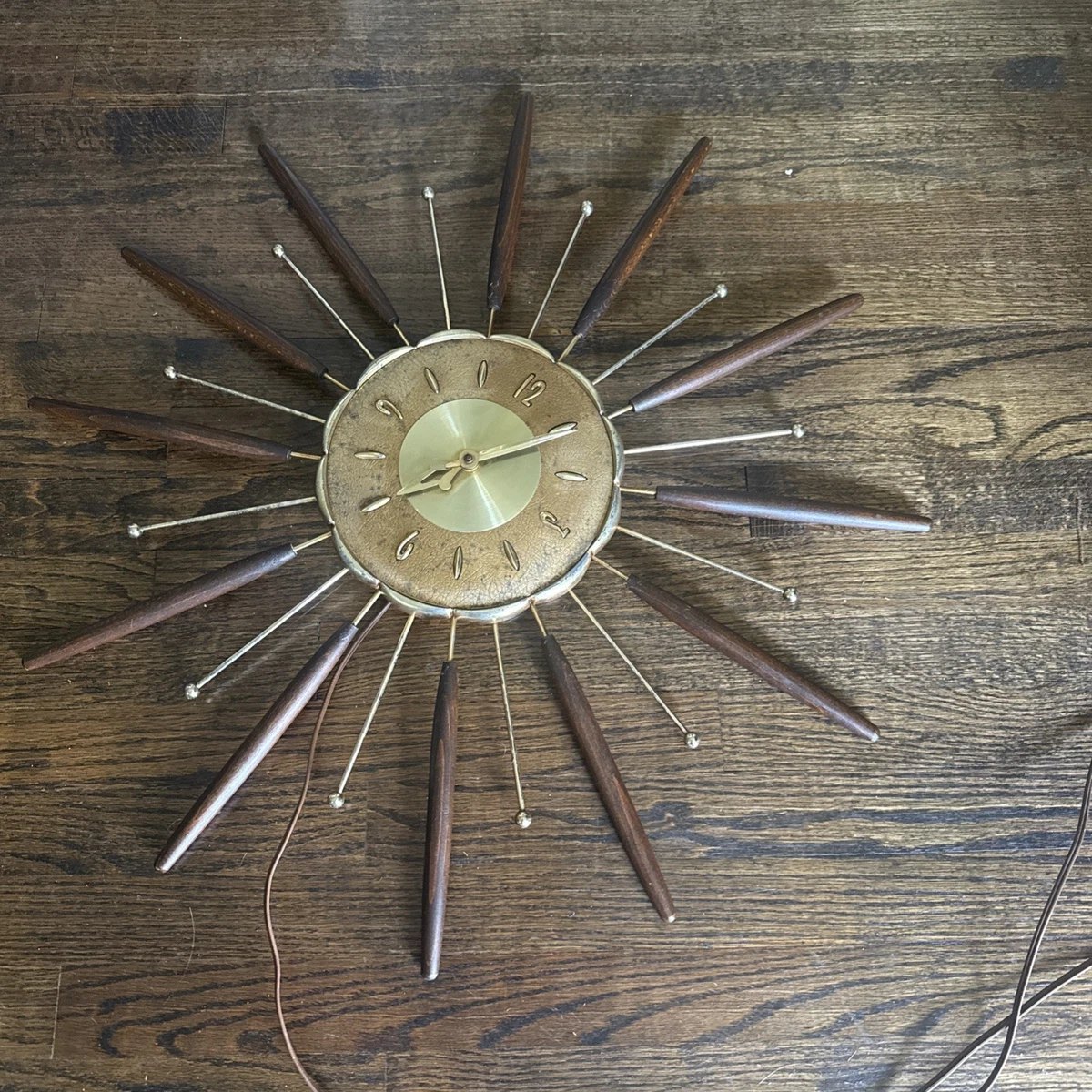 Mid Century Modern Sunburst Clock Indiana Collectible Wall Clocks