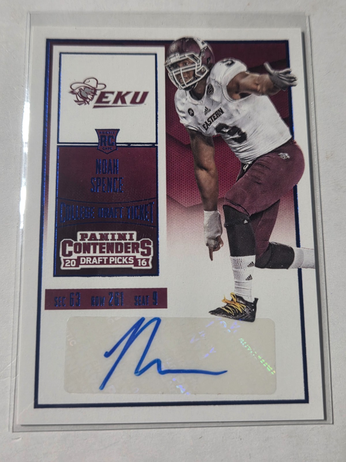 2016 Contenders AUTO ROOKIE Noah Spence RC #302 EKU Football Card (f5)