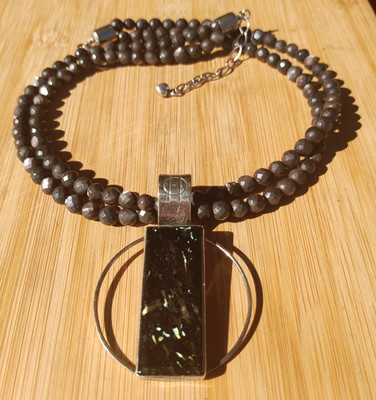 Jay King DTR 2 strand Obsidian necklace with Obsidian gold sheen pendant 925