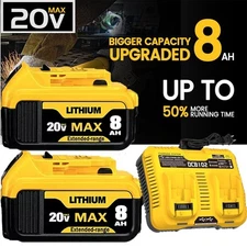 2pack For DeWalt 20V 20 Volt Max 8.0AH Lithium Battery / Dual Charger DCB206-2